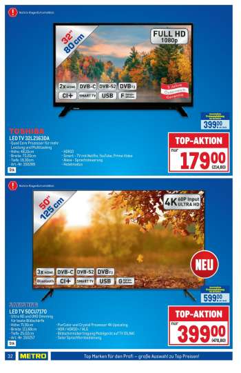 thumbnail - TOSHIBA LED TV 32L2163DA • Quad Core Prozessor für mehr Leistung und Multitasking • Höhe: 48,10cm • Breite: 73,20cm • Tiefe: 19,30cm • Art.-Nr. 150289 Stk