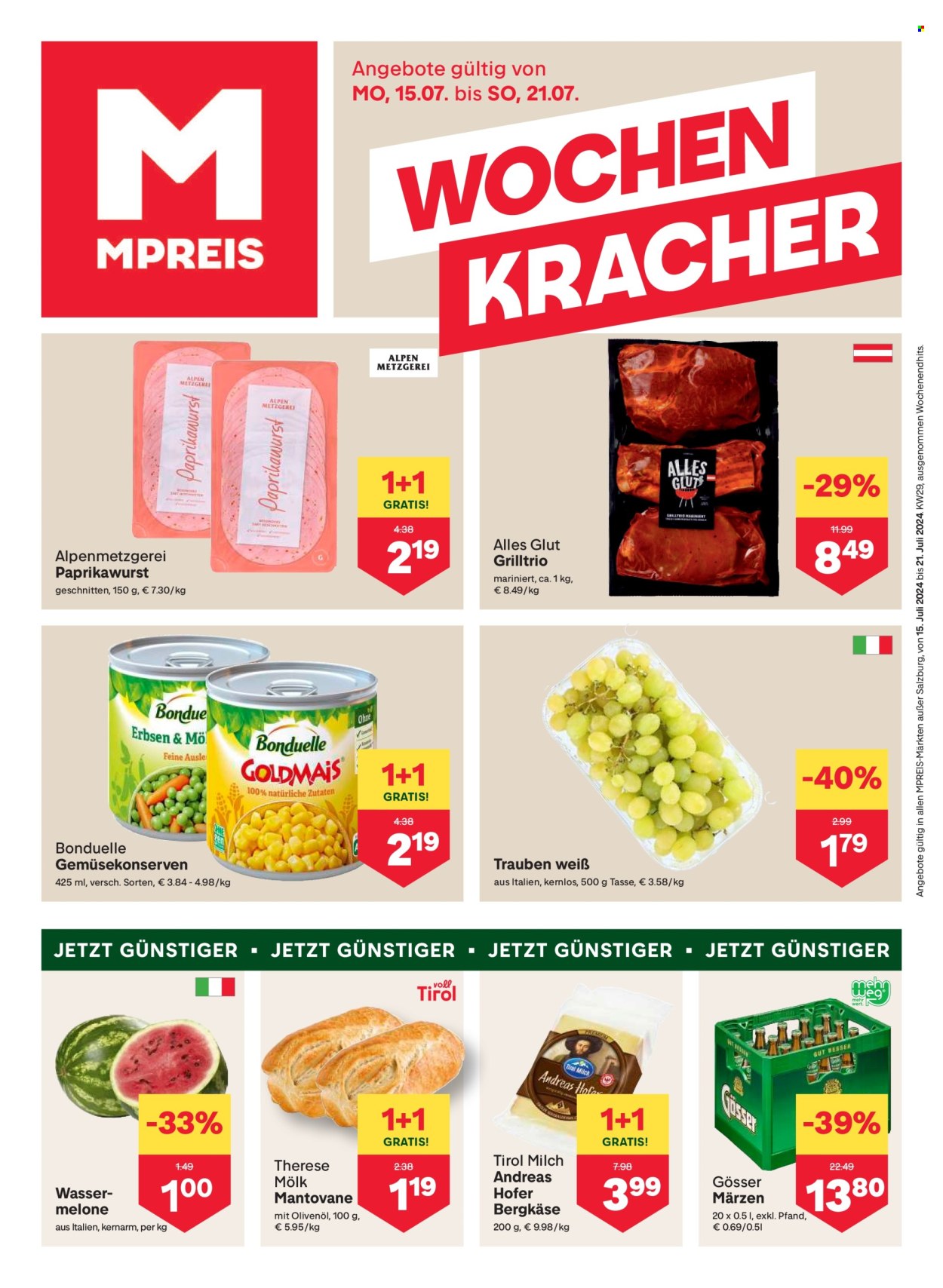 Angebote MPREIS - 15.7.2024 - 21.7.2024. Seite 1