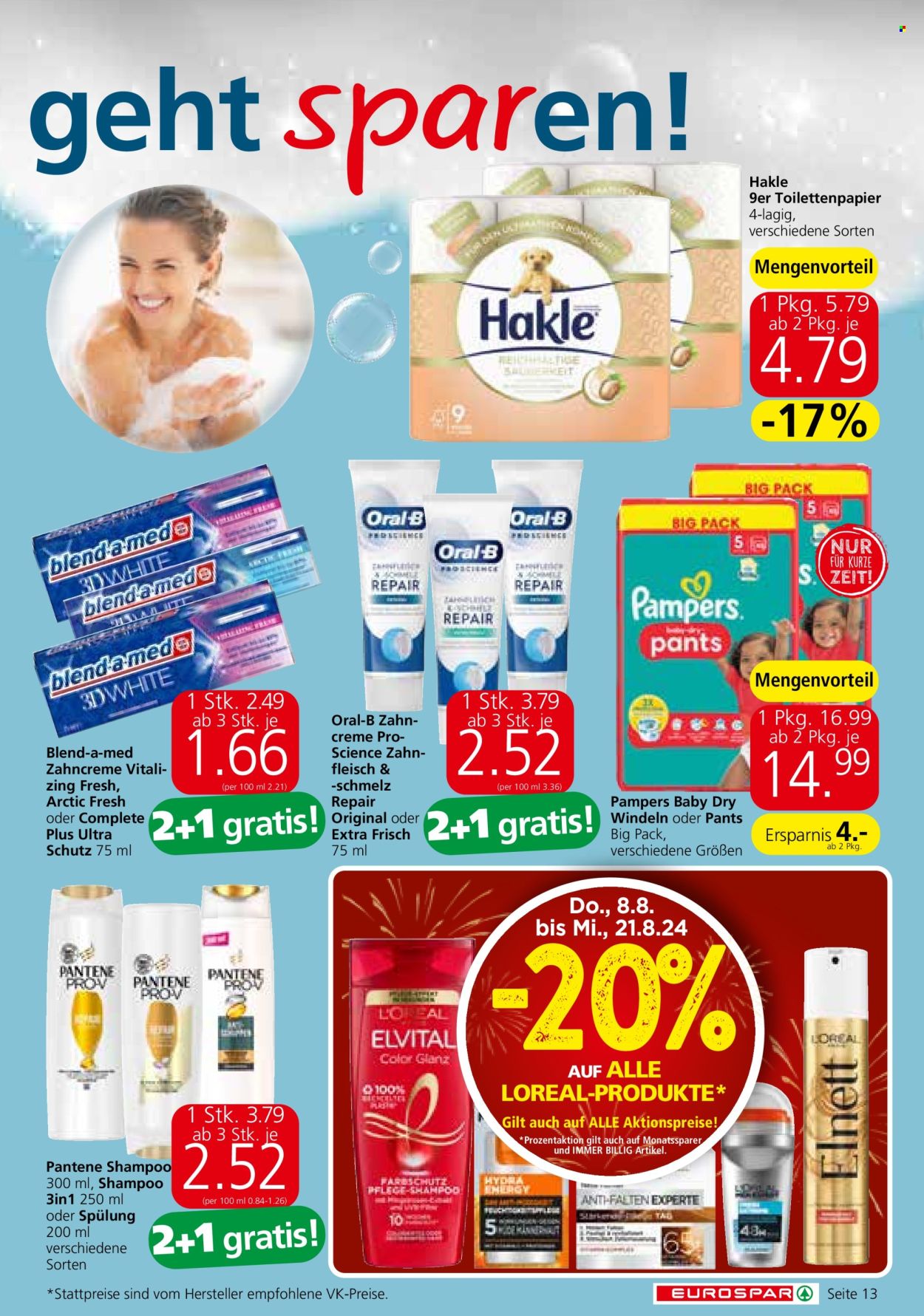 Angebote EUROSPAR - 8.8.2024 - 21.8.2024. Seite 13