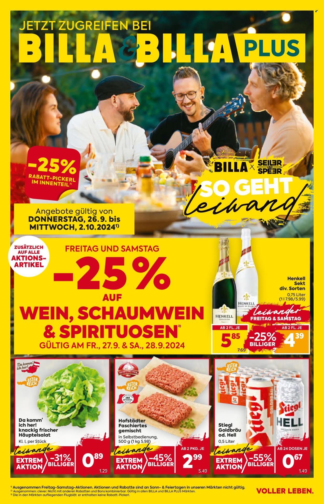 Angebote Billa - 26.9.2024 - 2.10.2024. Seite 1