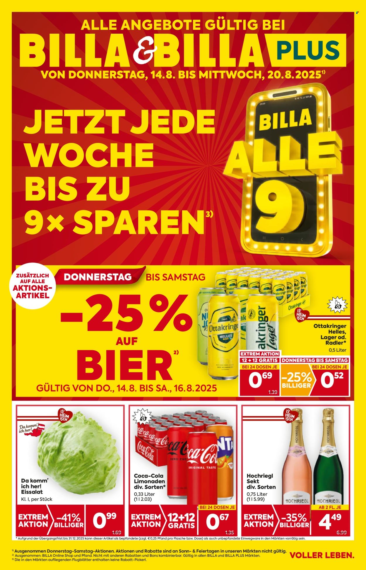 Angebote Billa - 14.8.2025 - 20.8.2025. Seite 1