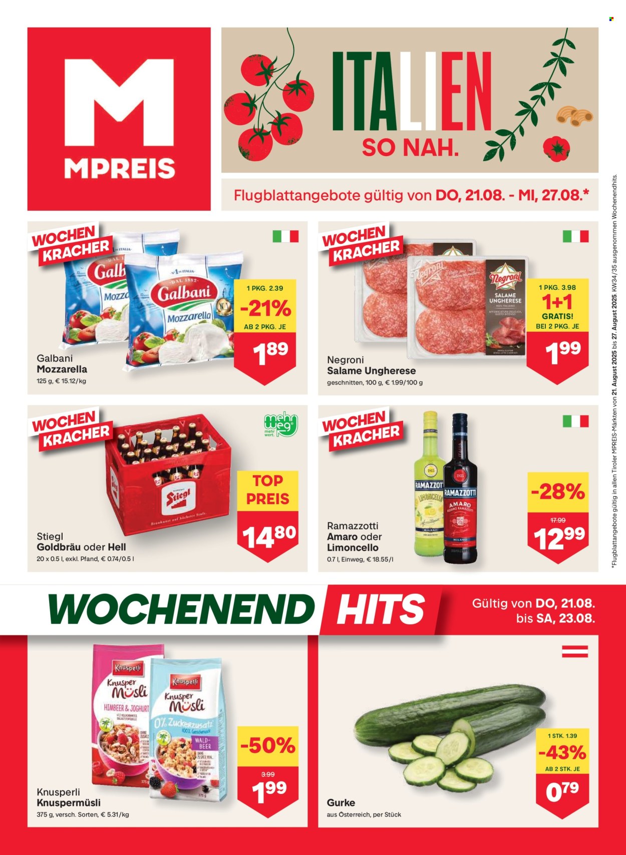 Angebote MPREIS - 21.8.2025 - 27.8.2025. Seite 1