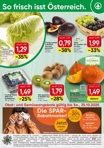 Angebote SPAR - 20.10.2025 - 25.10.2025.