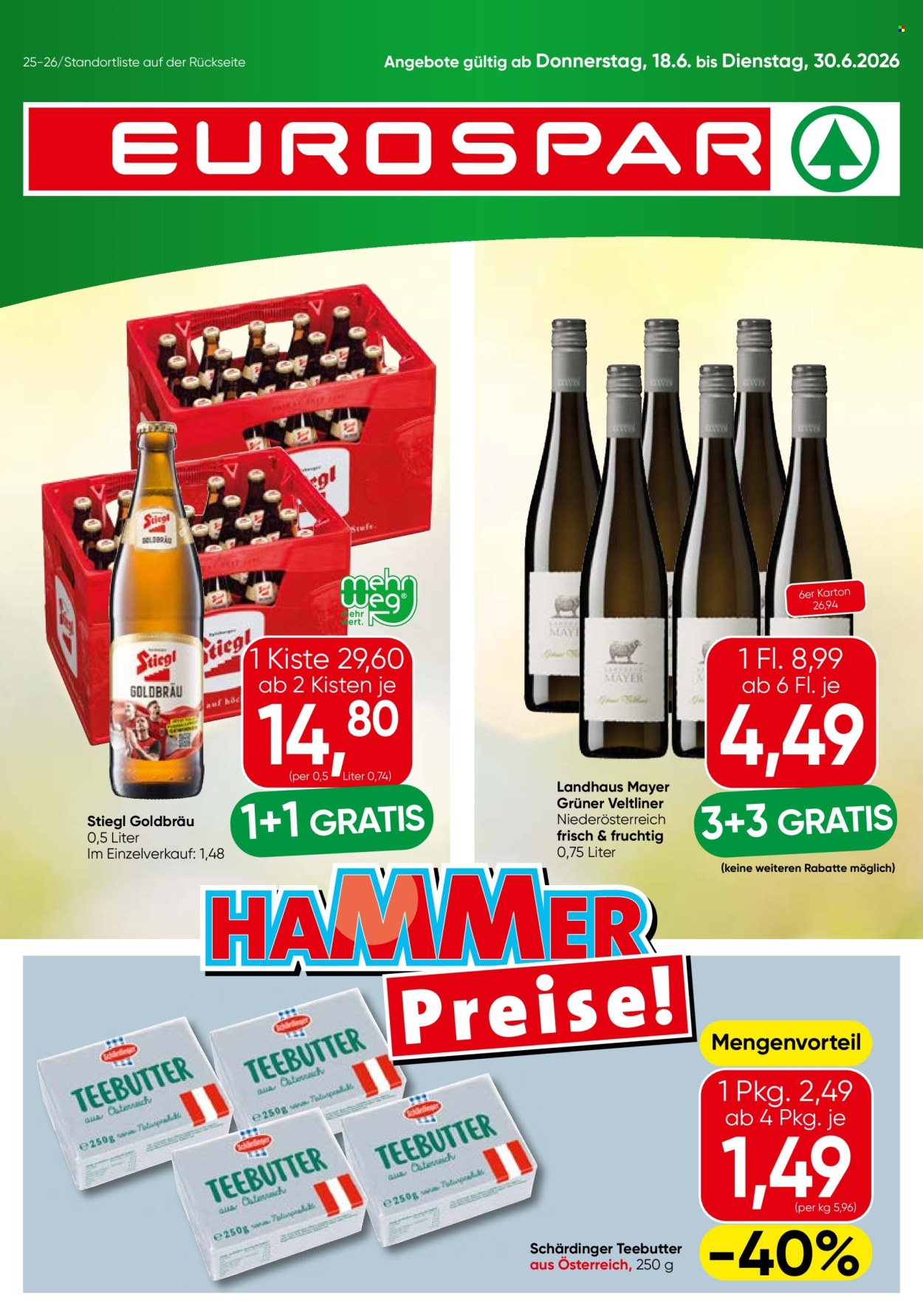 Angebote EUROSPAR - 18.6.2026 - 30.6.2026. Seite 1