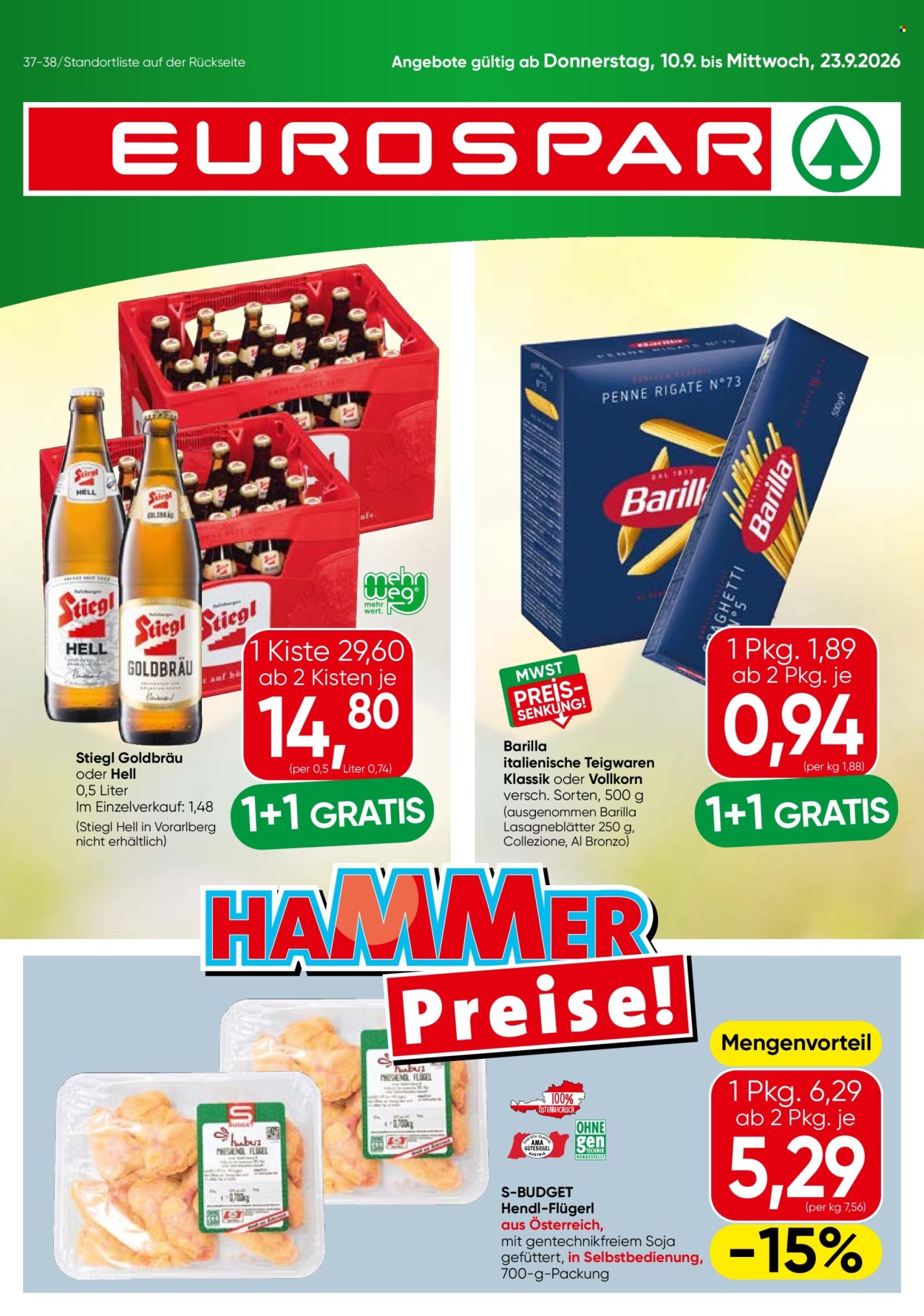 Angebote EUROSPAR - 10.9.2026 - 23.9.2026. Seite 1