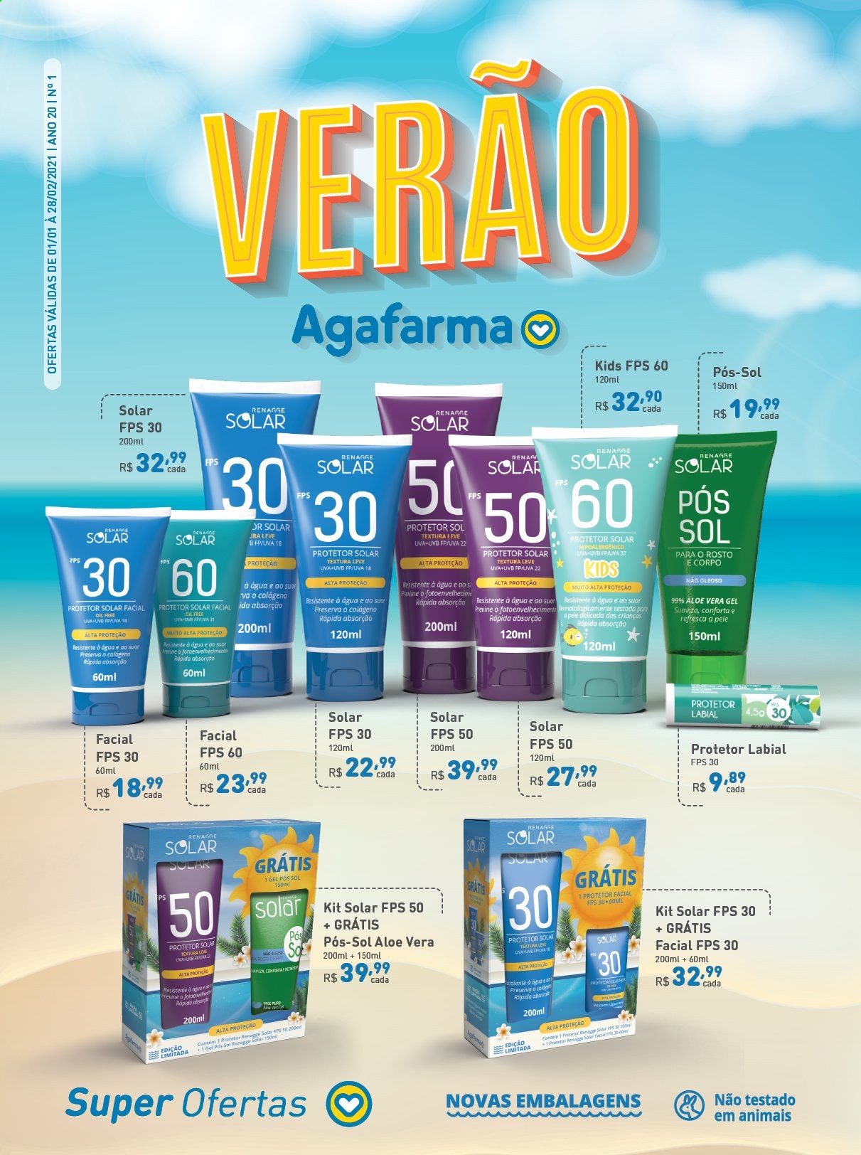 thumbnail - Folheto Agafarma - 01/01/2021 - 28/02/2021 - Produtos em promoção - balm labial, creme solar. Página 1.