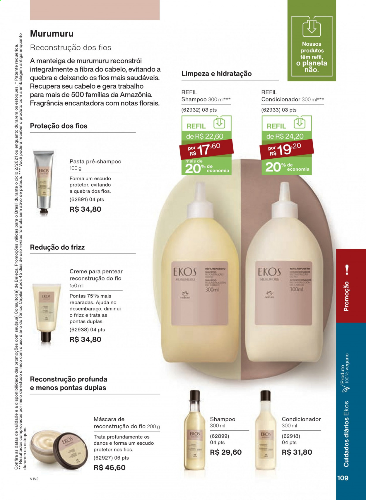 thumbnail - Folheto Natura - Produtos em promoção - shampoo, condicionador, máscara. Página 109.