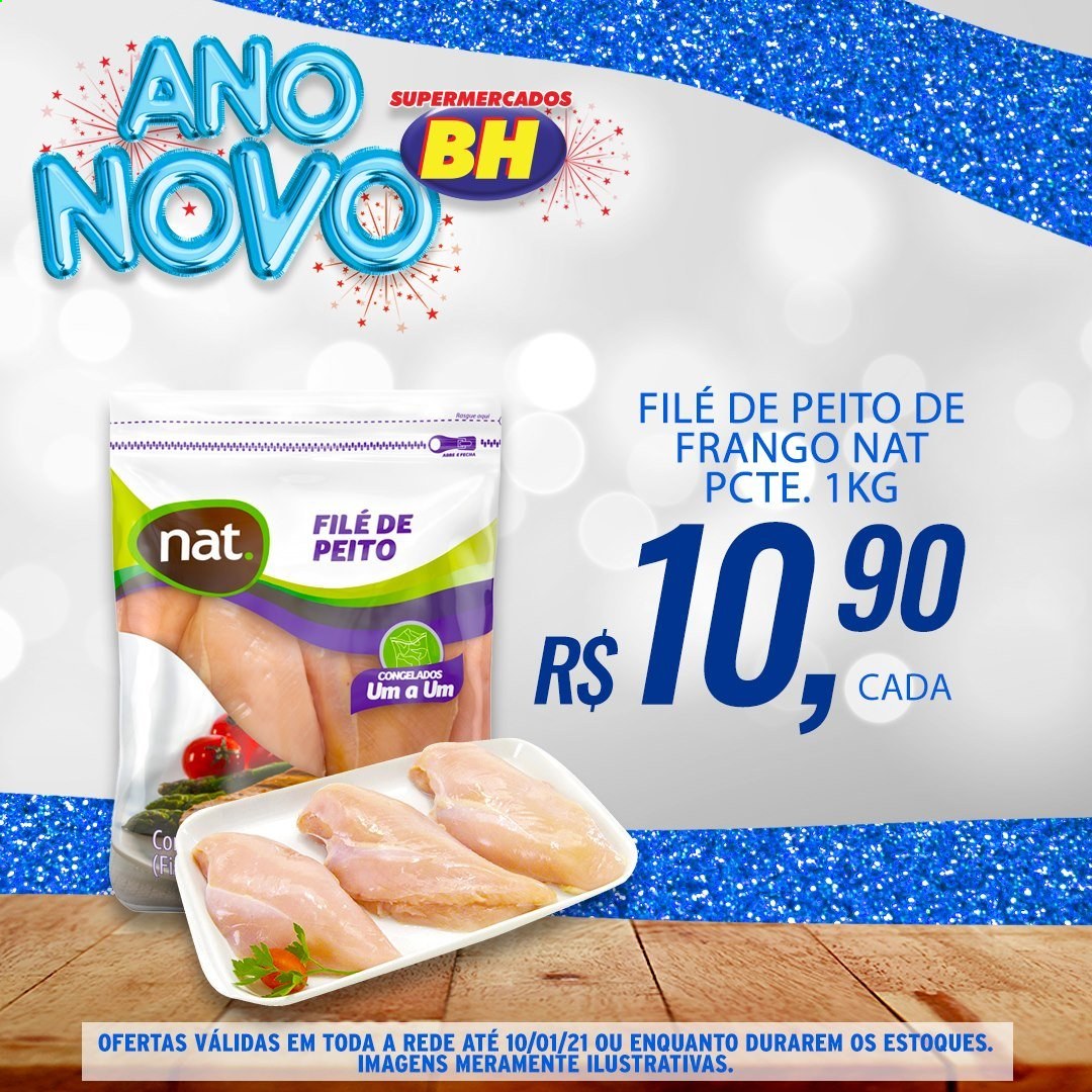 thumbnail - Folheto Supermercados BH - 04/01/2021 - 10/01/2021 - Produtos em promoção - peito de frango. Página 1.