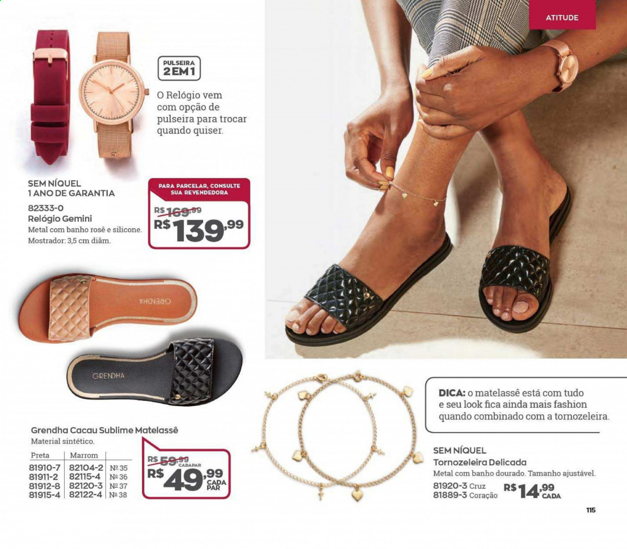 thumbnail - Folheto Avon - Produtos em promoção - pulseira, relógio, tornozeleira. Página 115.