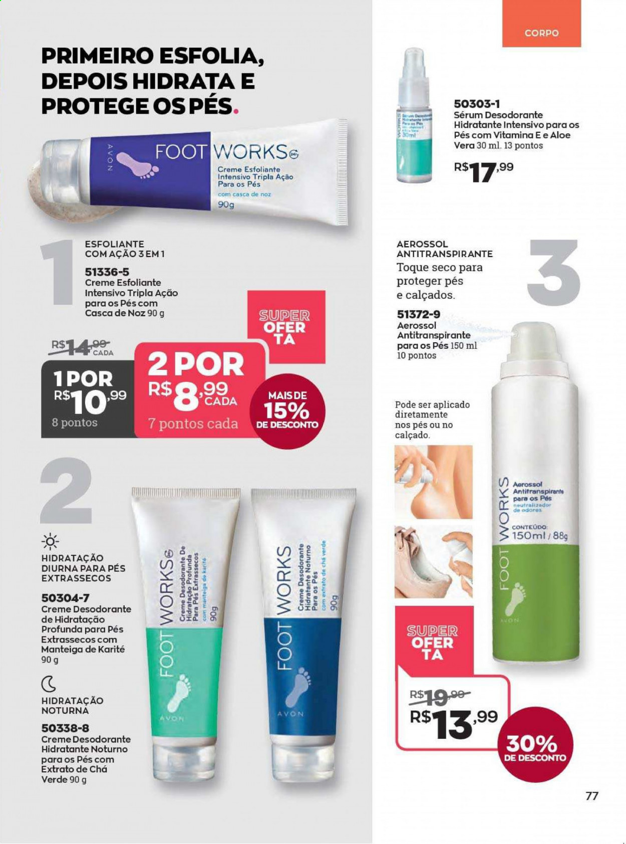 thumbnail - Folheto Avon - Produtos em promoção - Avon, esfoliante facial, sérum, desodorante, antitranspirante. Página 77.