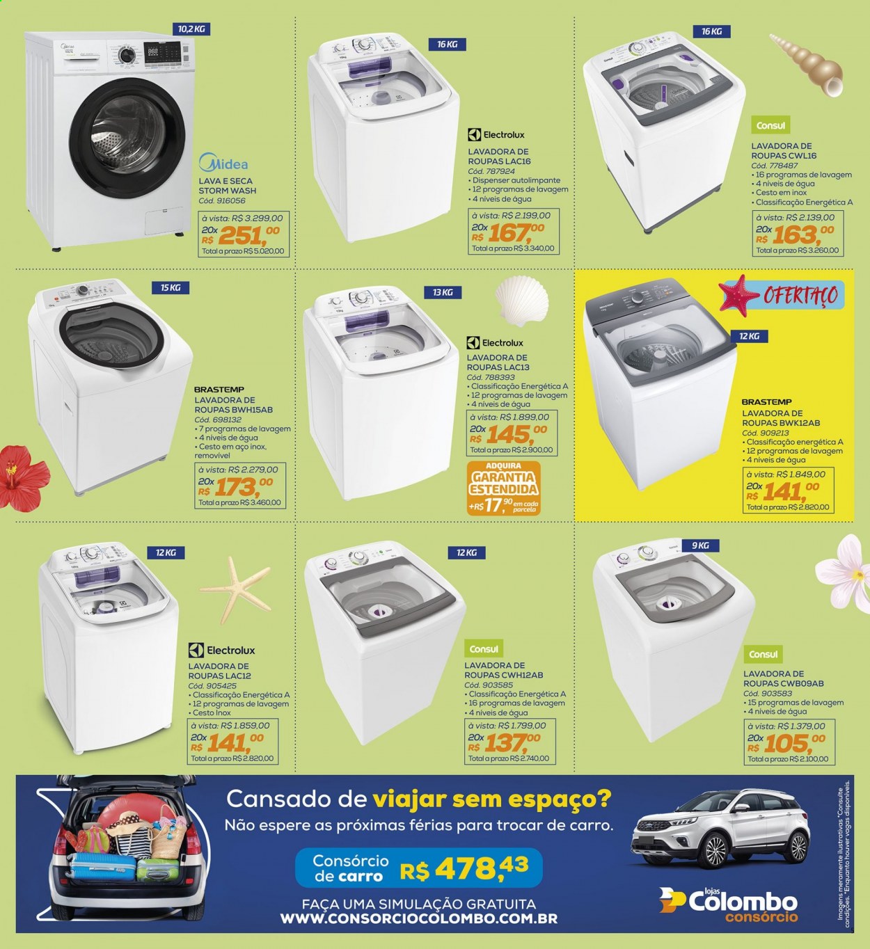 thumbnail - Folheto Lojas Colombo - 01/01/2021 - 31/01/2021 - Produtos em promoção - Midea, Brastemp, Electrolux, cesta, máquina de lavar roupa. Página 5.