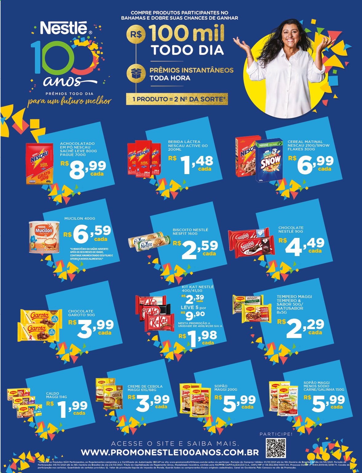thumbnail - Folheto Bahamas Supermercados - 18/01/2021 - 31/01/2021 - Produtos em promoção - carne, achocolatado, bebida lactea, chocolate, biscoito, Nestlé, Maggi, caldo, Mucilon, Nescau. Página 5.