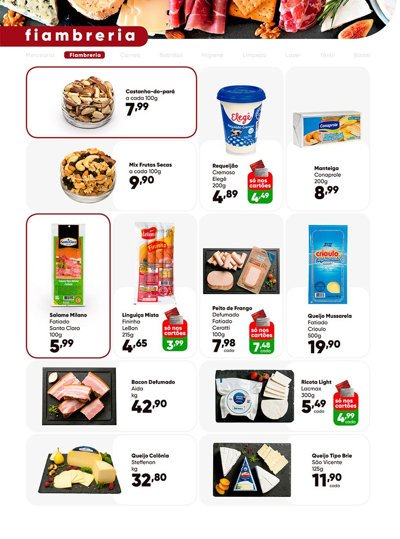 thumbnail - Folheto Záffari - 19/01/2021 - 31/01/2021 - Produtos em promoção - peito de frango, salame, bacon, linguiça, queijo, requeijão, mozzarella, queijo brie, manteiga. Página 9.