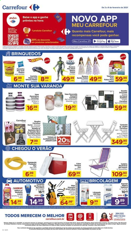 thumbnail - Folheto Carrefour Hiper - 02/02/2021 - 09/02/2021 - Produtos em promoção - espaguetes, esponja, Mattel, telefone fixo, Barbie, Hasbro, Play-Doh, boneca, brinquedo, lâmpada, flutuador, vaso. Página 18.