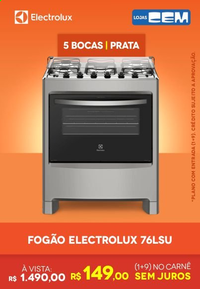thumbnail - Folheto Lojas Cem - 02/02/2021 - 08/02/2021 - Produtos em promoção - Electrolux, fogão. Página 1.