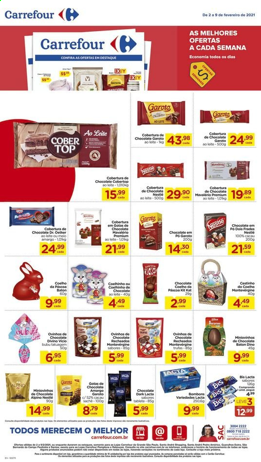 thumbnail - Folheto Carrefour Hiper - 02/02/2021 - 09/02/2021 - Produtos em promoção - batata, Dr. Oetker, Nestlé, bombom, ovo de chocolate, ovinhos, cacau. Página 2.
