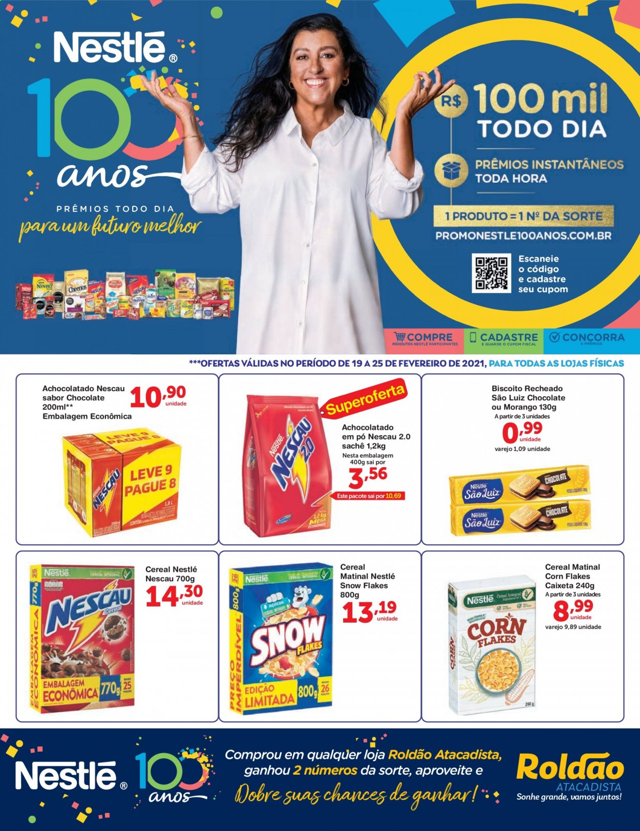 thumbnail - Folheto Roldão - 19/02/2021 - 25/02/2021 - Produtos em promoção - achocolatado, biscoito, Nestlé, biscoito recheado, Nescau. Página 1.