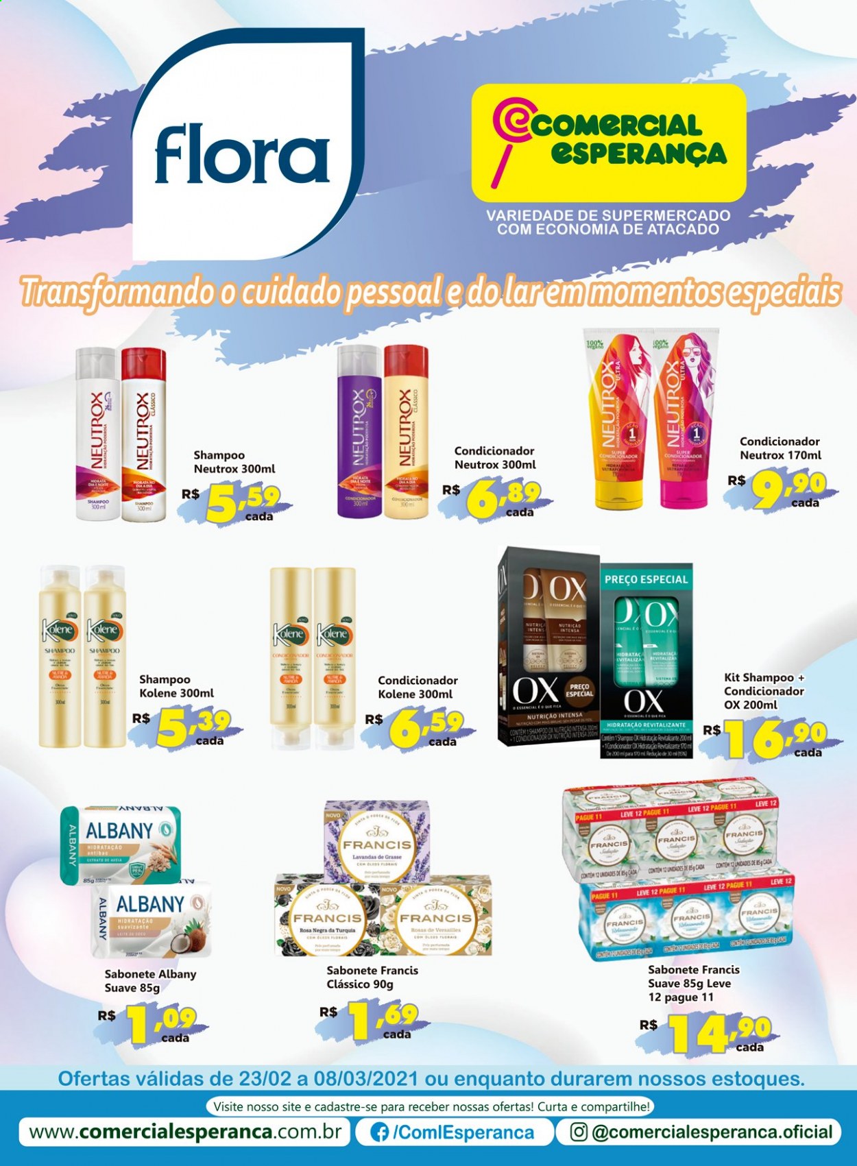 thumbnail - Folheto Comercial Esperança - 23/02/2021 - 08/03/2021 - Produtos em promoção - sabonete, shampoo, condicionador. Página 1.