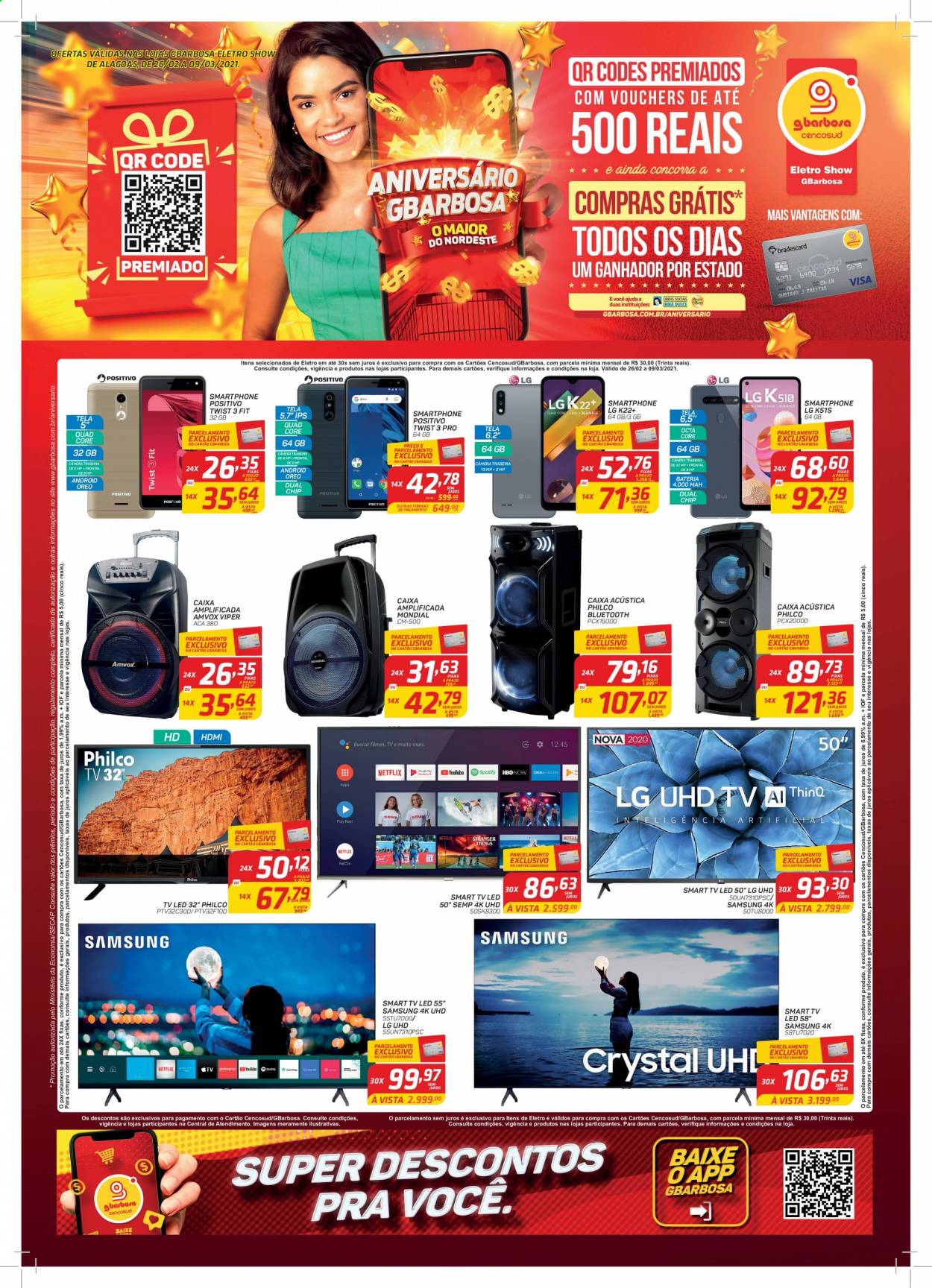 thumbnail - Folheto Gbarbosa - 26/02/2021 - 09/03/2021 - Produtos em promoção - bateria, Samsung, LG, Philco. Página 1.