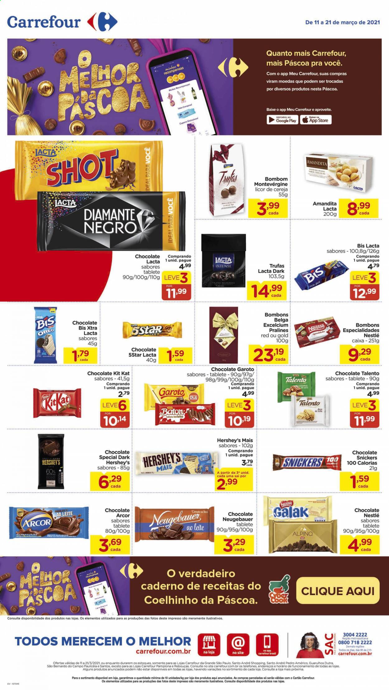 thumbnail - Folheto Carrefour Hiper - 11/03/2021 - 21/03/2021 - Produtos em promoção - Oreo, chocolate, Snickers, Nestlé, bombom, Neugebauer, doce de leite. Página 4.