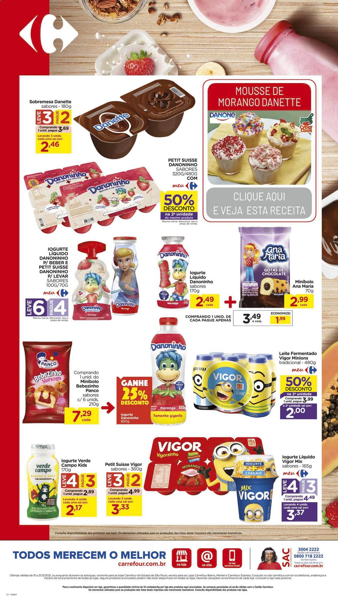 thumbnail - Folheto Carrefour Hiper - 15/03/2021 - 21/03/2021 - Produtos em promoção - sobremesa, iogurte, Danette, Danone, iogurte líquido, leite fermentado, cereais, Vitamina D, Vigor. Página 3.