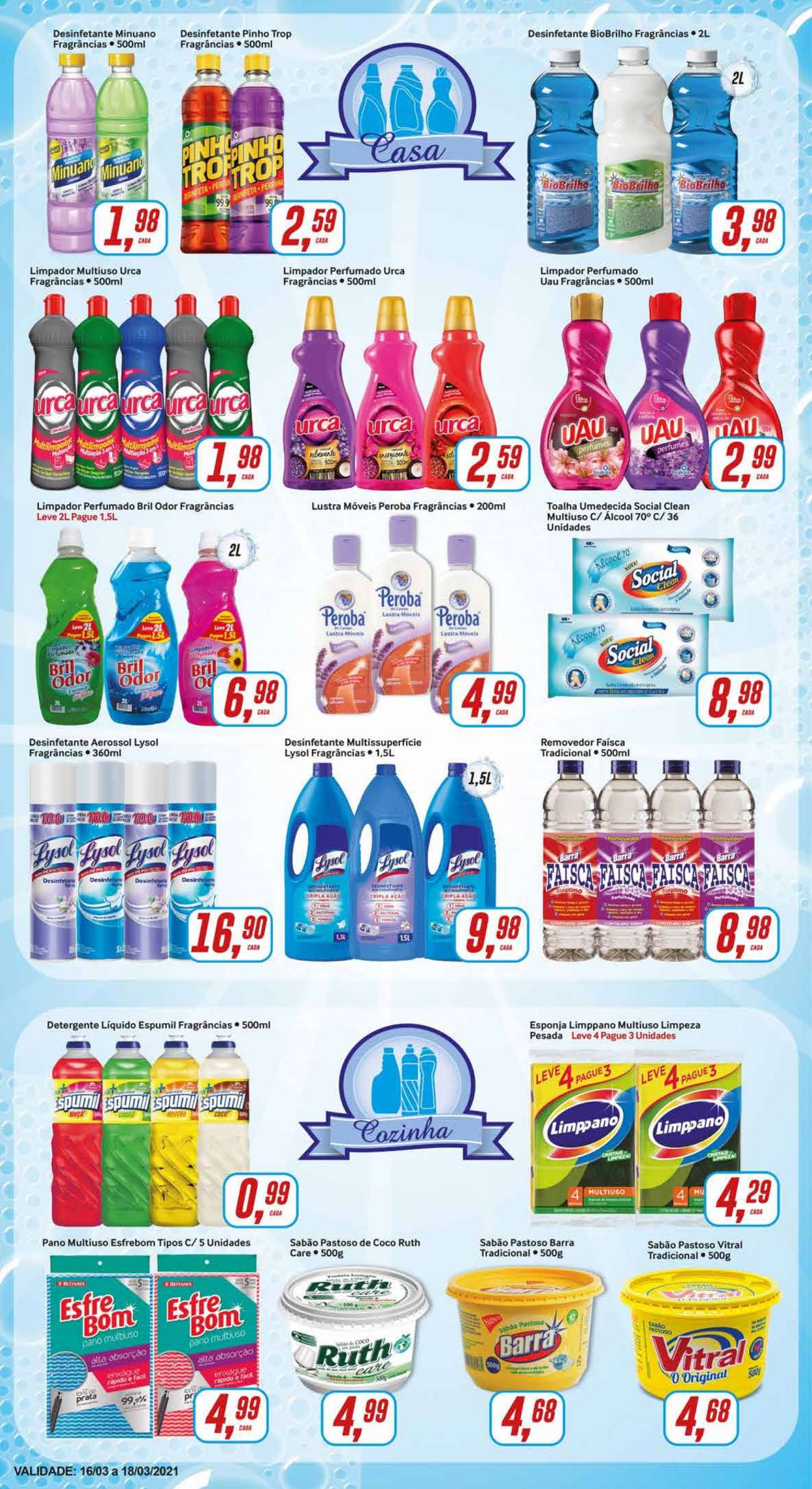 thumbnail - Folheto Rede Supermarket - 16/03/2021 - 18/03/2021 - Produtos em promoção - toalha umedecida, limpador, desinfetante, detergente, detergente líquido, sabão, Minuano, esponja, perfume, pano de limpeza. Página 2.