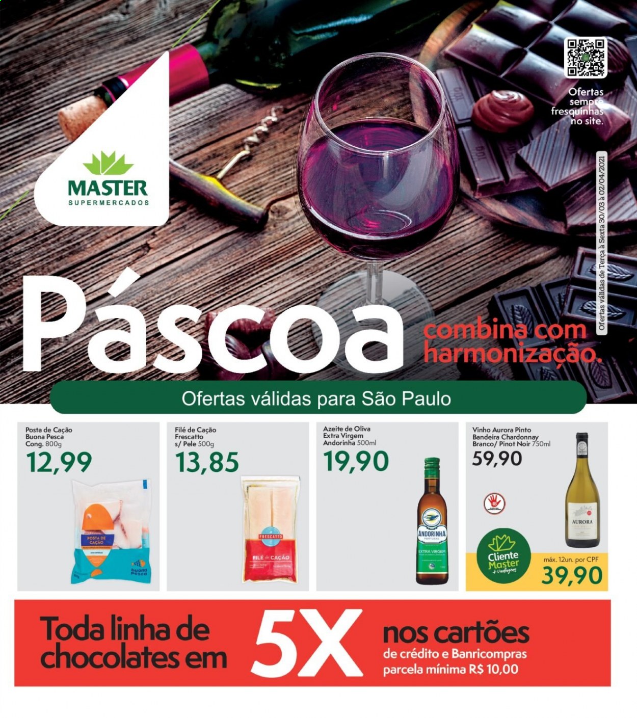thumbnail - Folheto Master Supermercados - 30/03/2021 - 02/04/2021 - Produtos em promoção - Aurora, azeite de oliva, vinho, Chardonnay, Pinot Noir. Página 1.