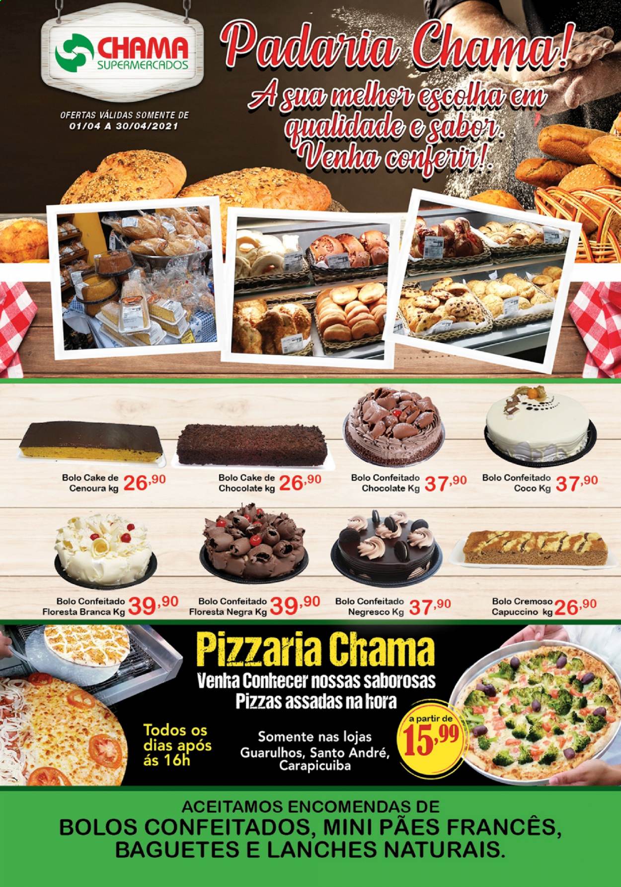 thumbnail - Folheto Chama Supermercados - 01/04/2021 - 30/04/2021 - Produtos em promoção - cenoura, pizza, chocolate, coco. Página 1.