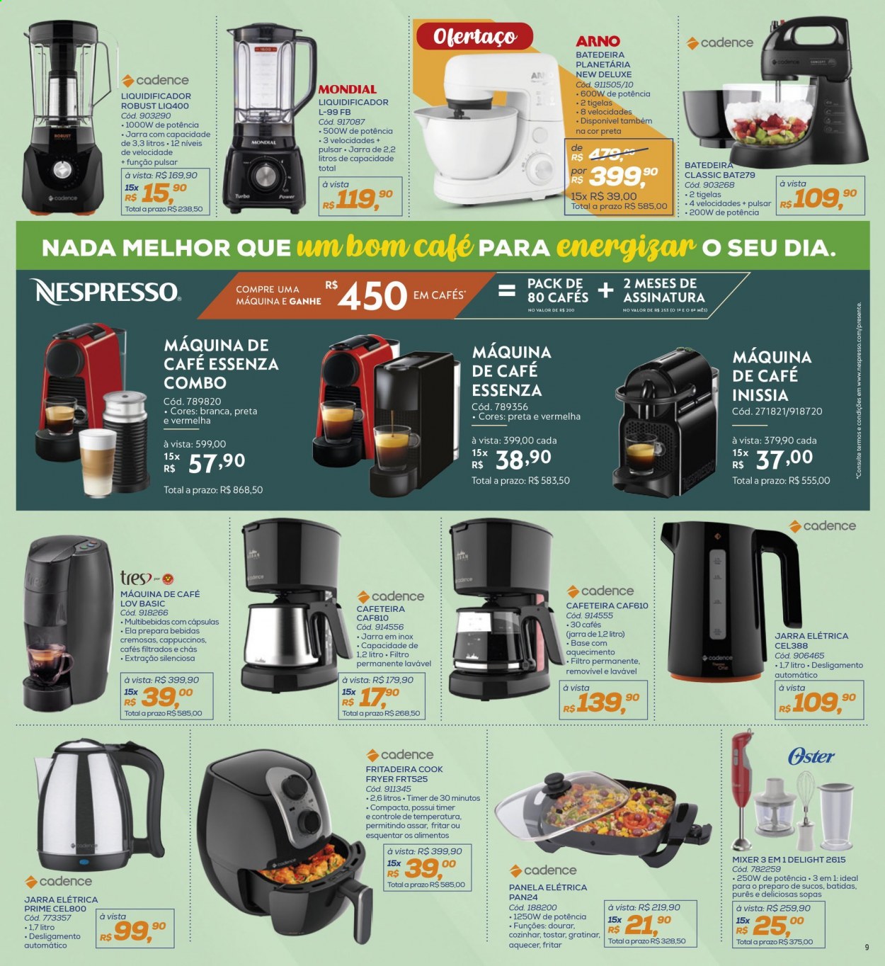 thumbnail - Folheto Lojas Colombo - 01/04/2021 - 30/04/2021 - Produtos em promoção - jarra, tigela, Oster, cafeteira, máquina de café, Nespresso, batedeira, fritadeira, liquidificador. Página 9.