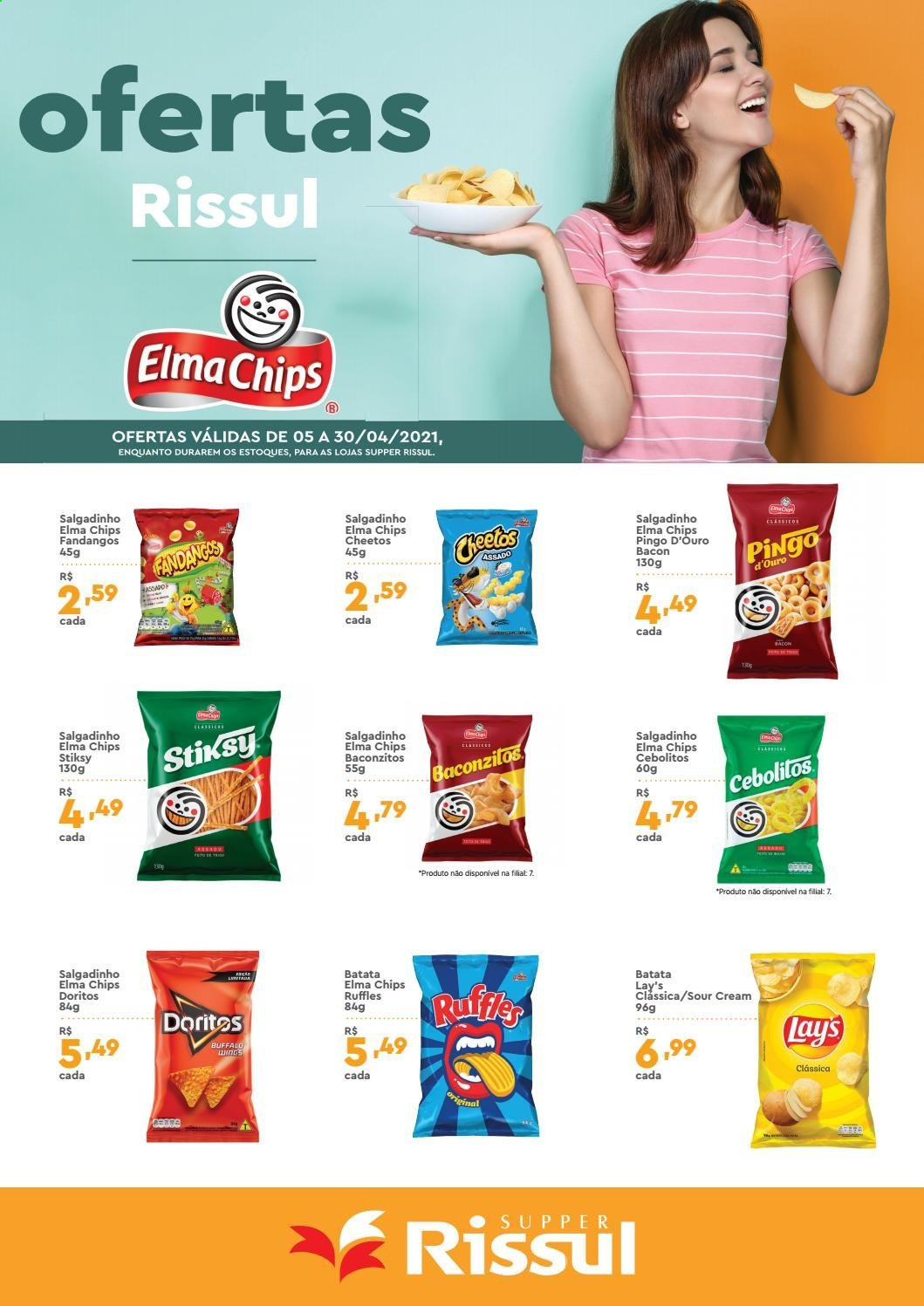 thumbnail - Folheto Supper Rissul - 05/04/2021 - 30/04/2021 - Produtos em promoção - batata, salgadinho, Cheetos, chips. Página 1.