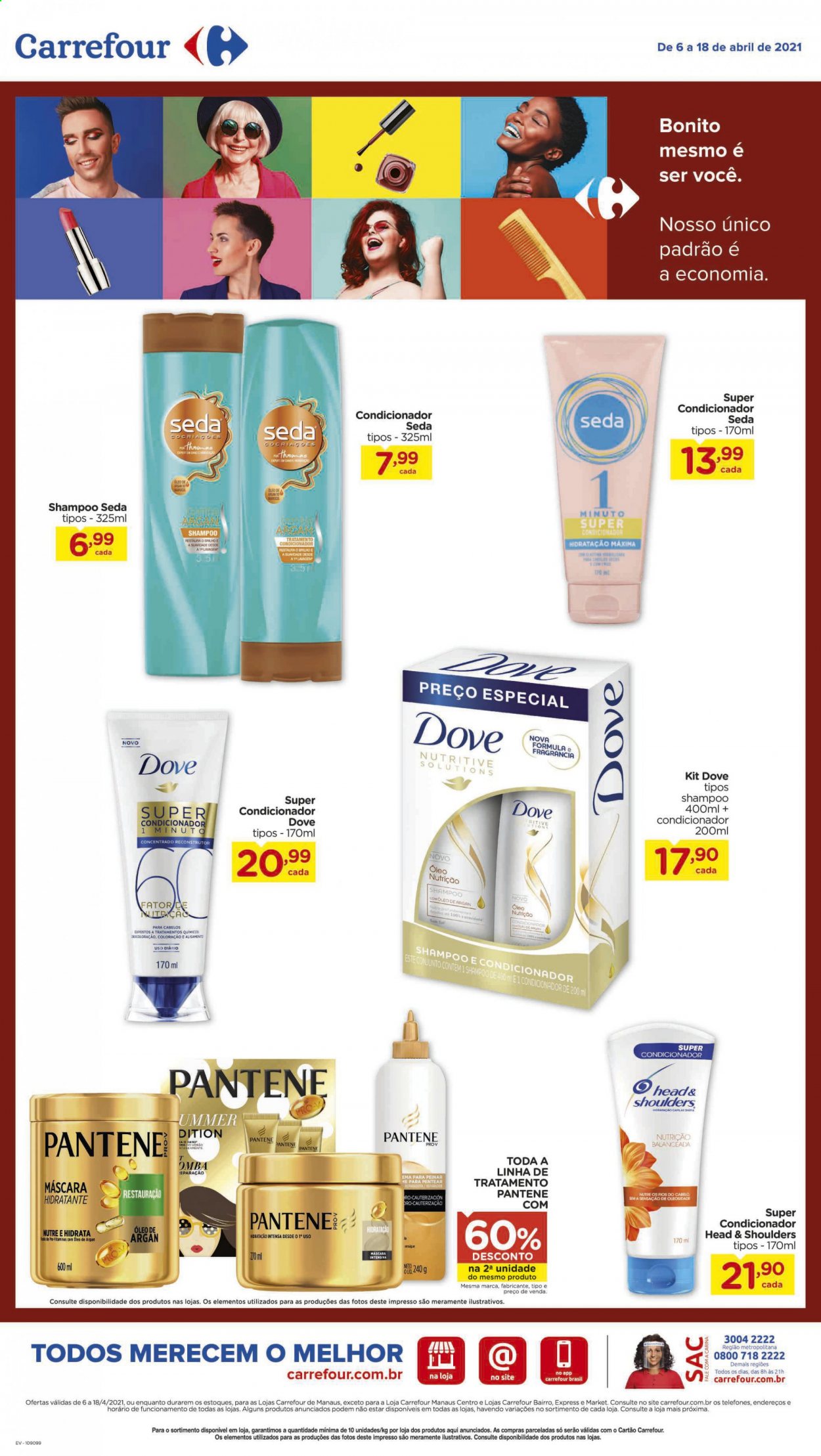 thumbnail - Folheto Carrefour Hiper - 06/04/2021 - 18/04/2021 - Produtos em promoção - shampoo, Head & Shoulders, Dove, condicionador, Pantene, máscara. Página 3.