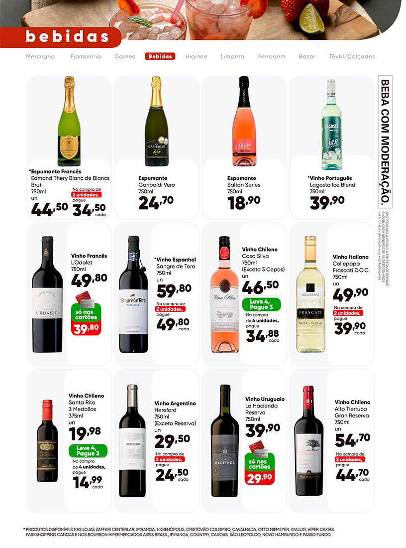 thumbnail - Folheto Záffari - 06/04/2021 - 18/04/2021 - Produtos em promoção - vinho, espumante, vinho argentino, vinho chileno, vinho italiano, vinho português, Salton, bourbon. Página 13.