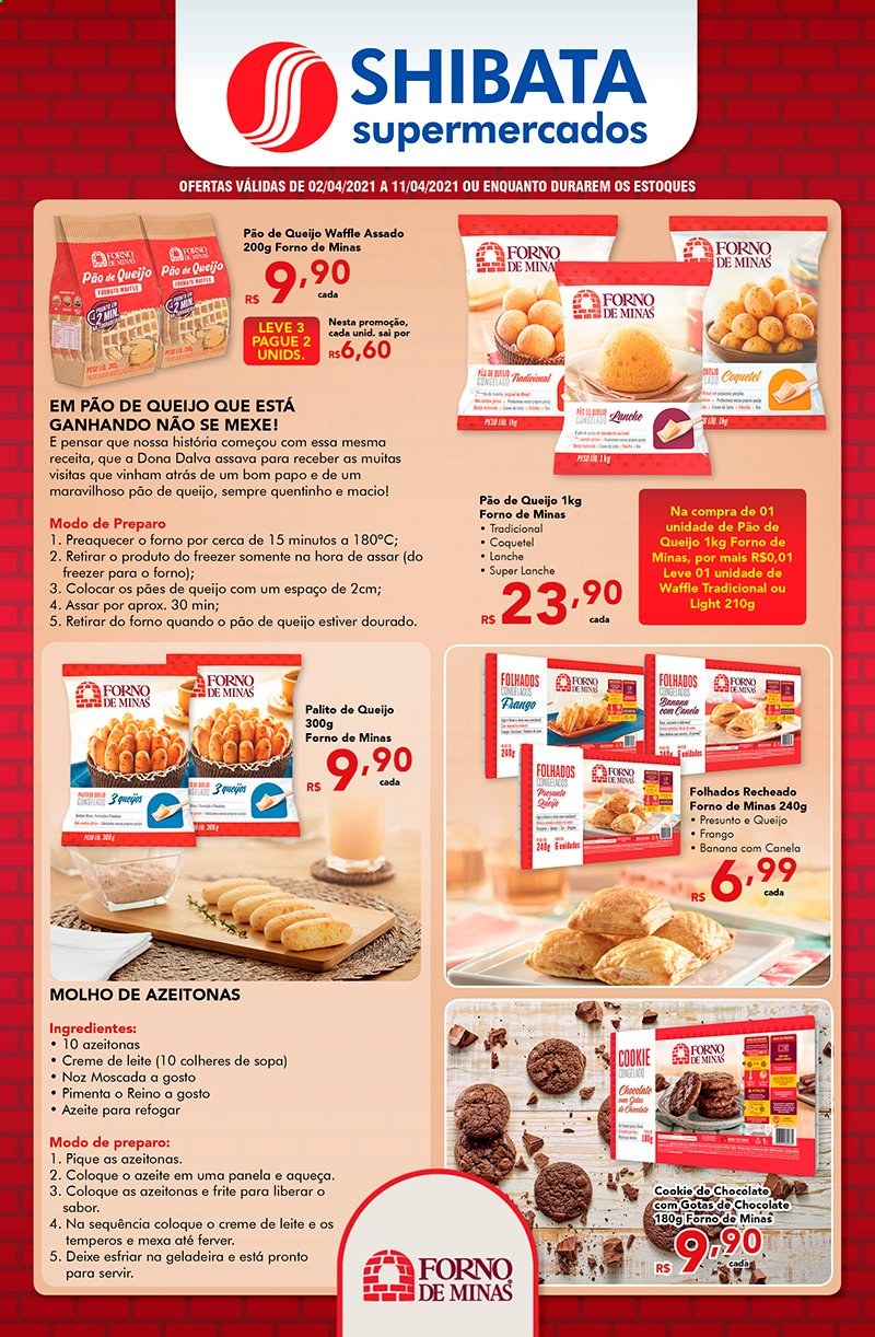 thumbnail - Folheto Shibata Supermercados - 02/04/2021 - 11/04/2021 - Produtos em promoção - azeitona, pão de queijo, presunto, molho, azeite de oliva. Página 1.
