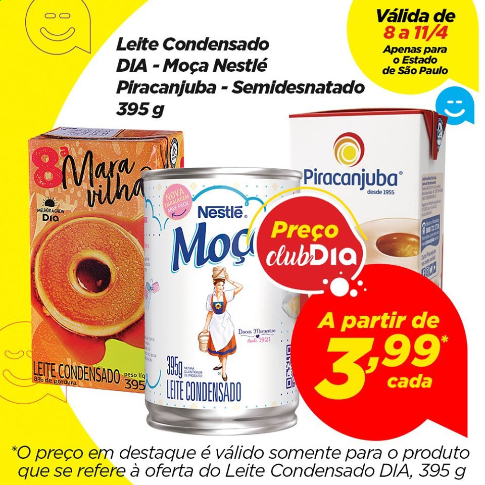 thumbnail - Folheto Dia - 08/04/2021 - 11/04/2021 - Produtos em promoção - Piracanjuba, Nestlé, leite condensado. Página 1.