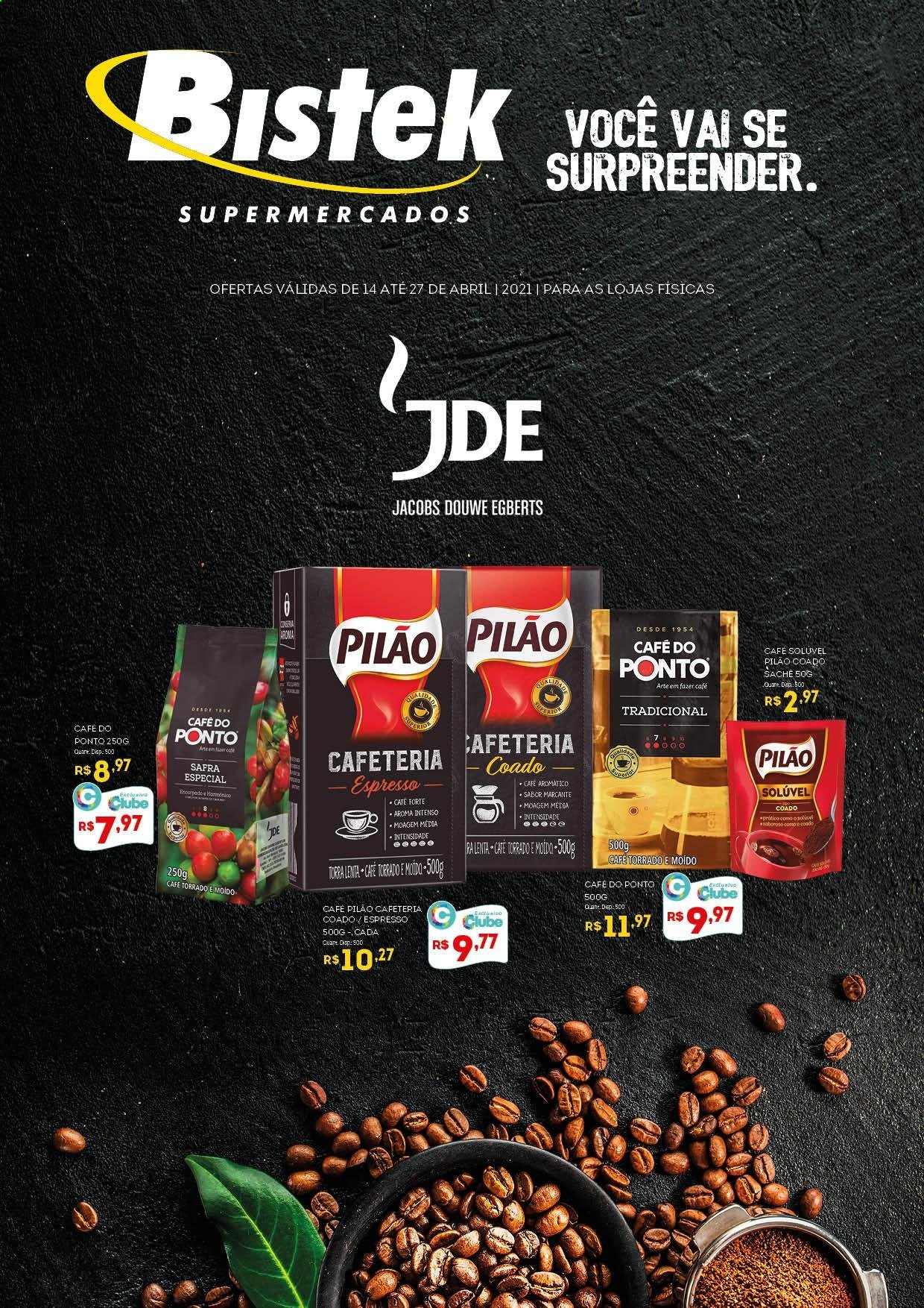 thumbnail - Folheto Bistek Supermercados - 14/04/2021 - 27/04/2021 - Produtos em promoção - café, Jacobs, café torrado, café solúvel. Página 1.