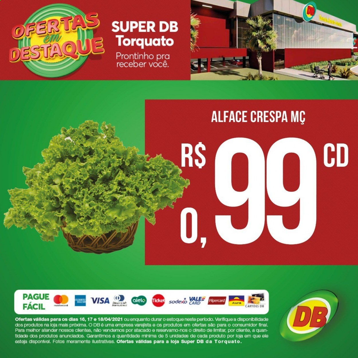 thumbnail - Folheto DB Supermercados - 16/04/2021 - 18/04/2021 - Produtos em promoção - alface. Página 1.