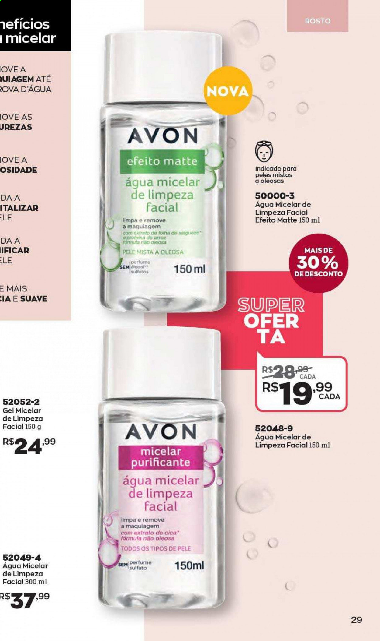 thumbnail - Folheto Avon - Produtos em promoção - Avon, água micelar, maquiagem, perfume. Página 29.