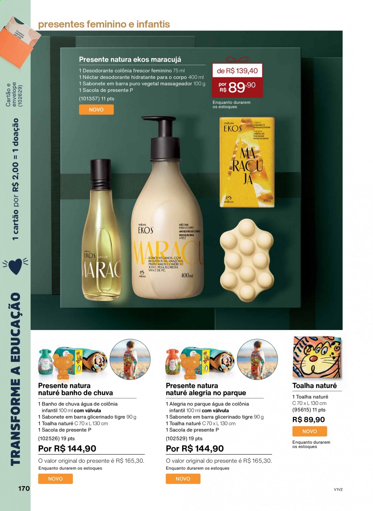 thumbnail - Folheto Natura - Produtos em promoção - sabonete, sabonete em barra, desodorante, antitranspirante, toalha. Página 170.