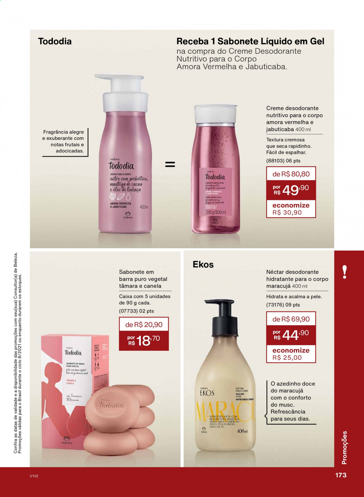 thumbnail - Folheto Natura - Produtos em promoção - sabonete, sabonete liquido, desodorante, antitranspirante. Página 173.