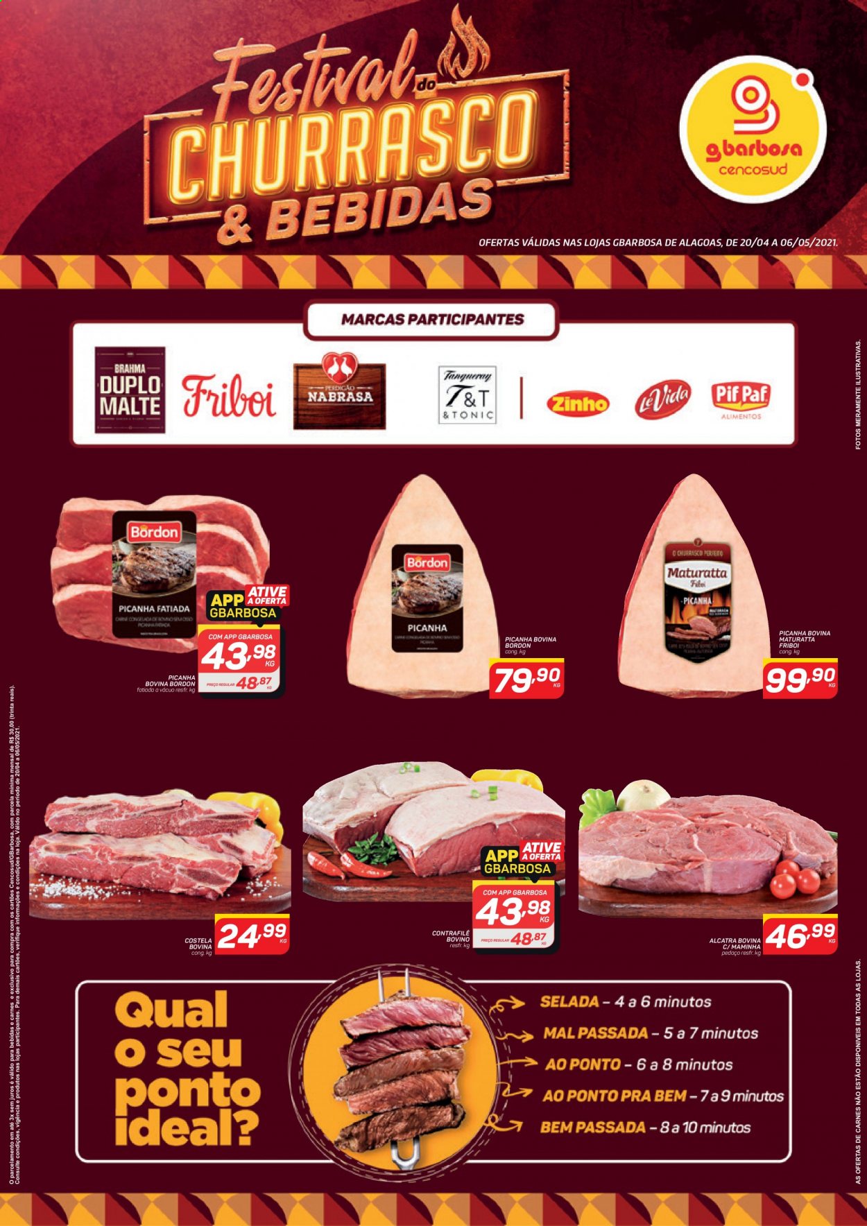 thumbnail - Folheto Gbarbosa - 20/04/2021 - 06/05/2021 - Produtos em promoção - Friboi, picanha, costela, alcatra, costeleta de bovino. Página 1.