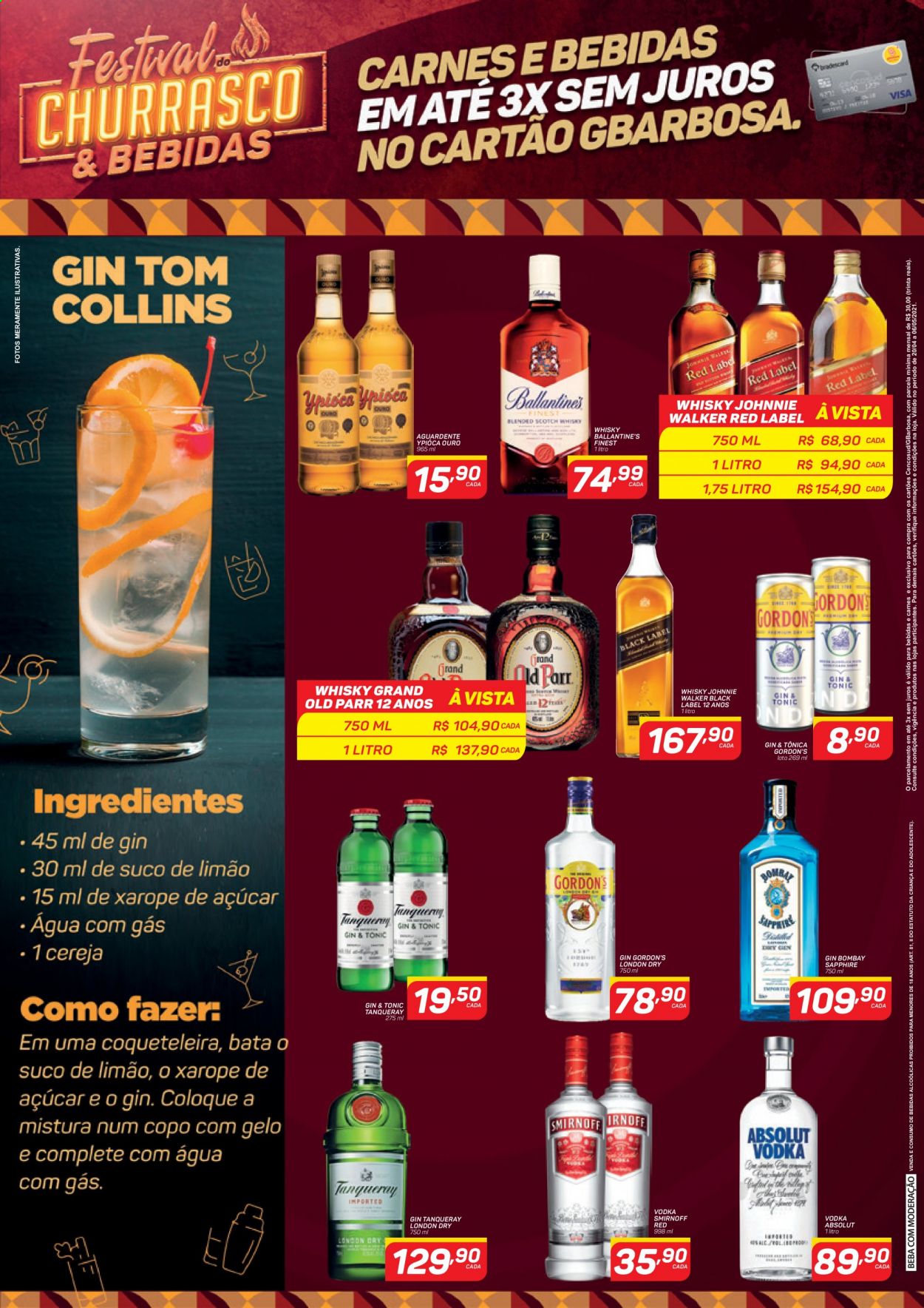 thumbnail - Folheto Gbarbosa - 20/04/2021 - 06/05/2021 - Produtos em promoção - Absolut Vodka, gin, vodka, whiskey, Smirnoff, Johnnie Walker. Página 4.