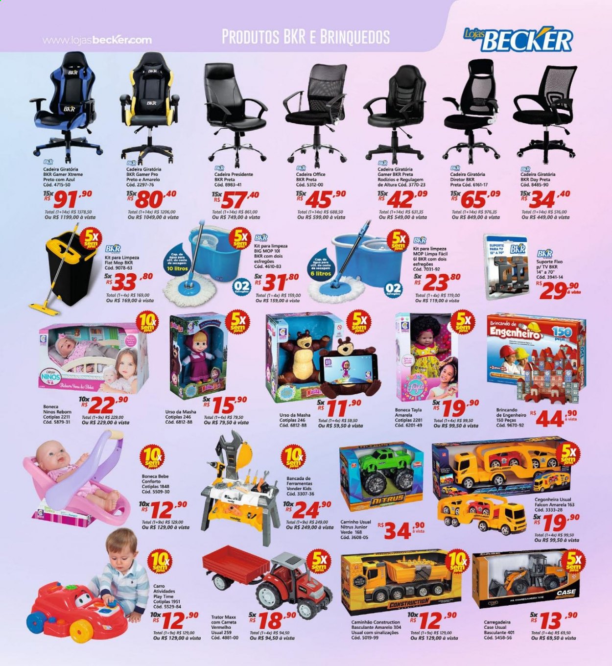 thumbnail - Folheto Lojas Becker - 22/04/2021 - 31/05/2021 - Produtos em promoção - mopa, bancada, cadeira, cadeira de escritório, boneca, brinquedo, carro brinquedo. Página 7.