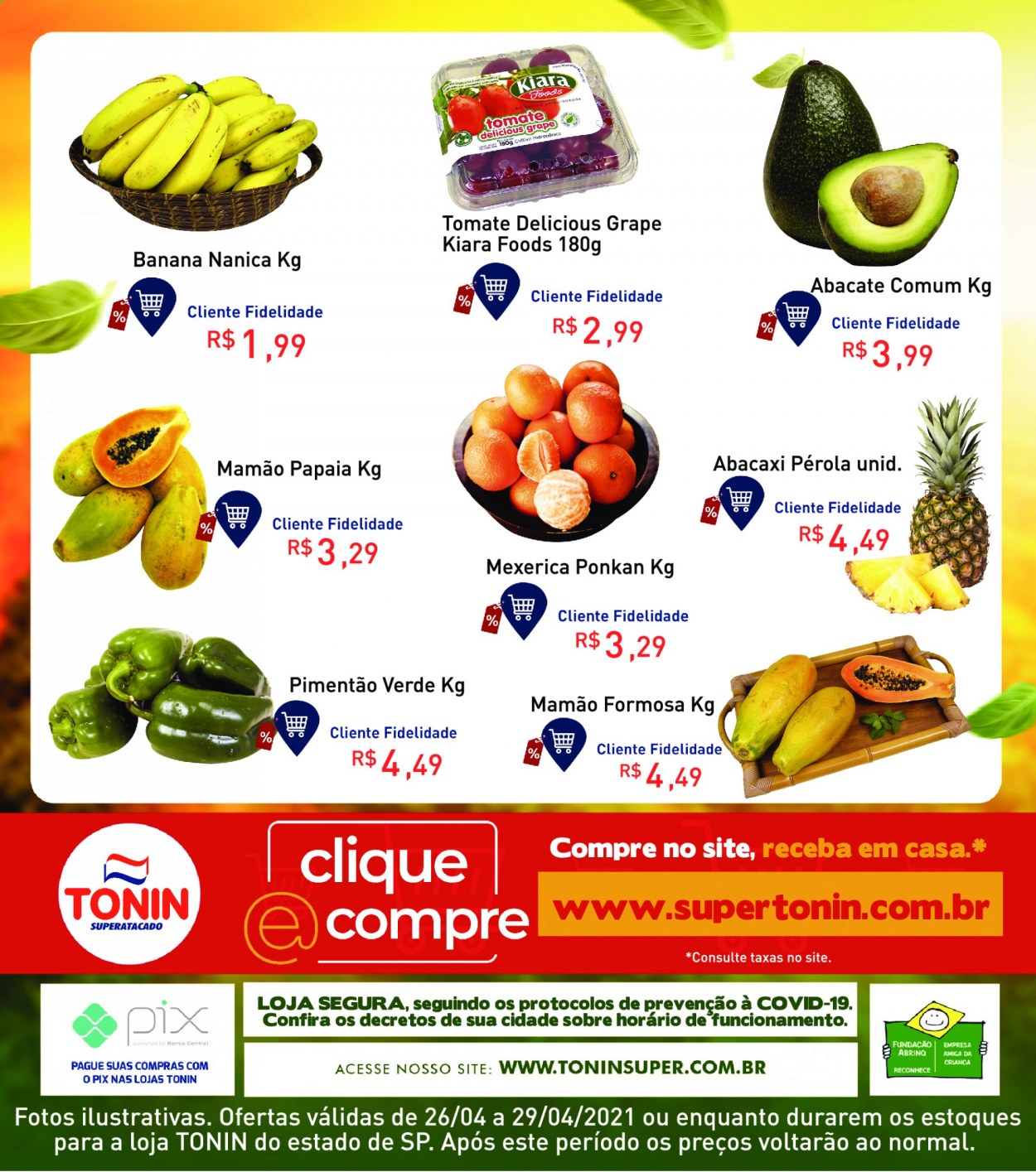 thumbnail - Folheto Tonin - 26/04/2021 - 29/04/2021 - Produtos em promoção - banana, abacaxi, mexerica, papaia, abacate, mamão, tomate, pimentão verde. Página 2.