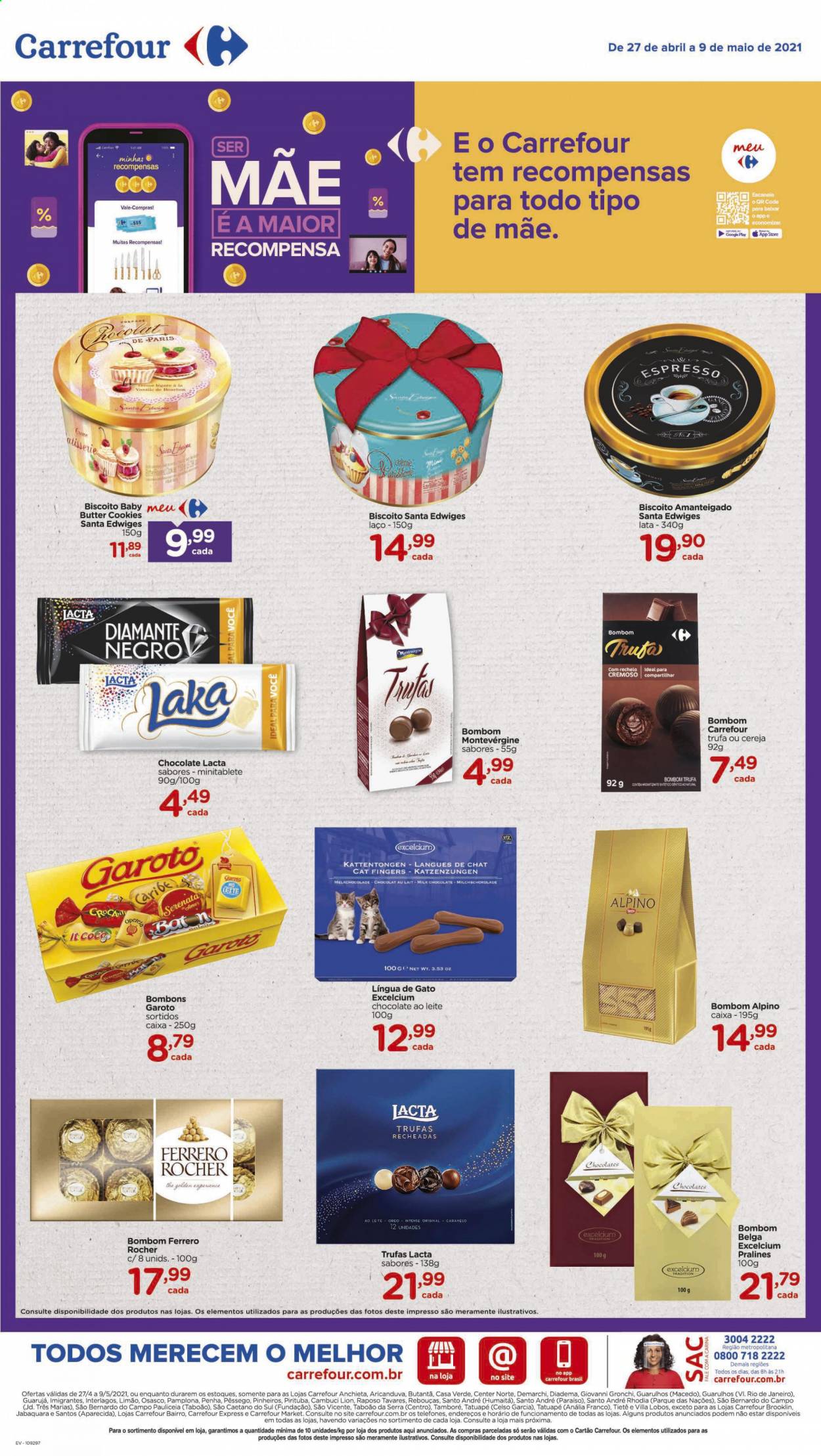 thumbnail - Folheto Carrefour Hiper - 27/04/2021 - 09/05/2021 - Produtos em promoção - pêssego, limão, Oreo, chocolate, biscoito, Ferrero Rocher, bombom. Página 7.