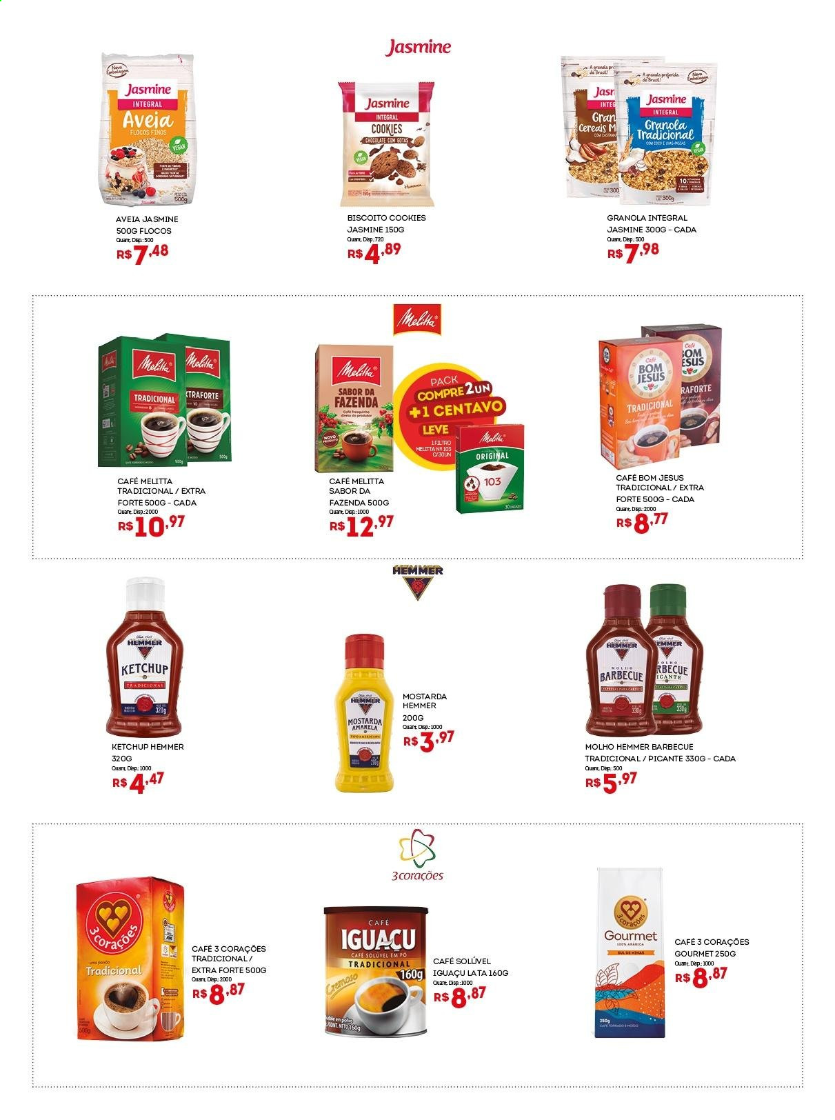 thumbnail - Folheto Bistek Supermercados - 28/04/2021 - 11/05/2021 - Produtos em promoção - polvo, chocolate, biscoito, aveia, cereais, flocos, granola, molho, mostarda, ketchup, Melitta, café solúvel. Página 6.