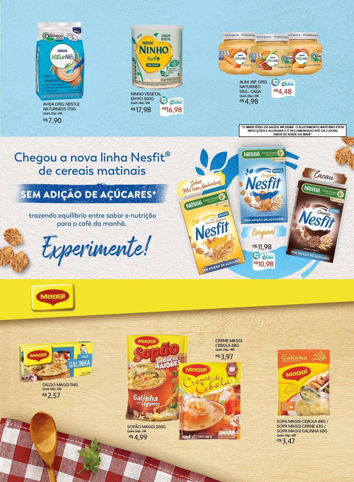 thumbnail - Folheto Bistek Supermercados - 28/04/2021 - 25/05/2021 - Produtos em promoção - cebola, legumes, carne, Nestlé, Maggi, caldo, aveia, amêndoa, avelã, Ninho. Página 7.