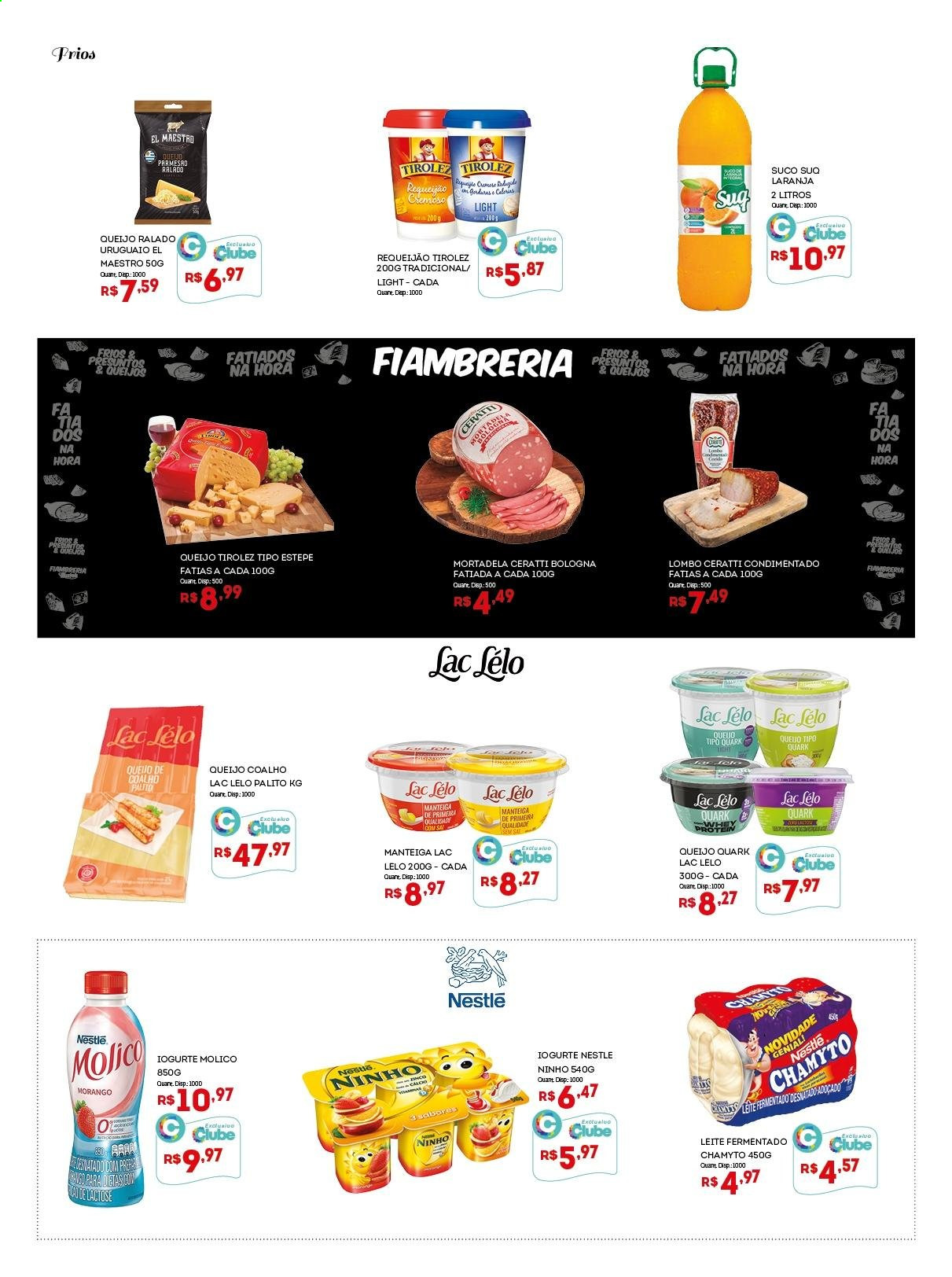 thumbnail - Folheto Bistek Supermercados - 28/04/2021 - 11/05/2021 - Produtos em promoção - lombo, mortadela, queijo, requeijão, creme quark, iogurte, Chamyto, leite fermentado, manteiga, Nestlé, Ninho, suco. Página 10.
