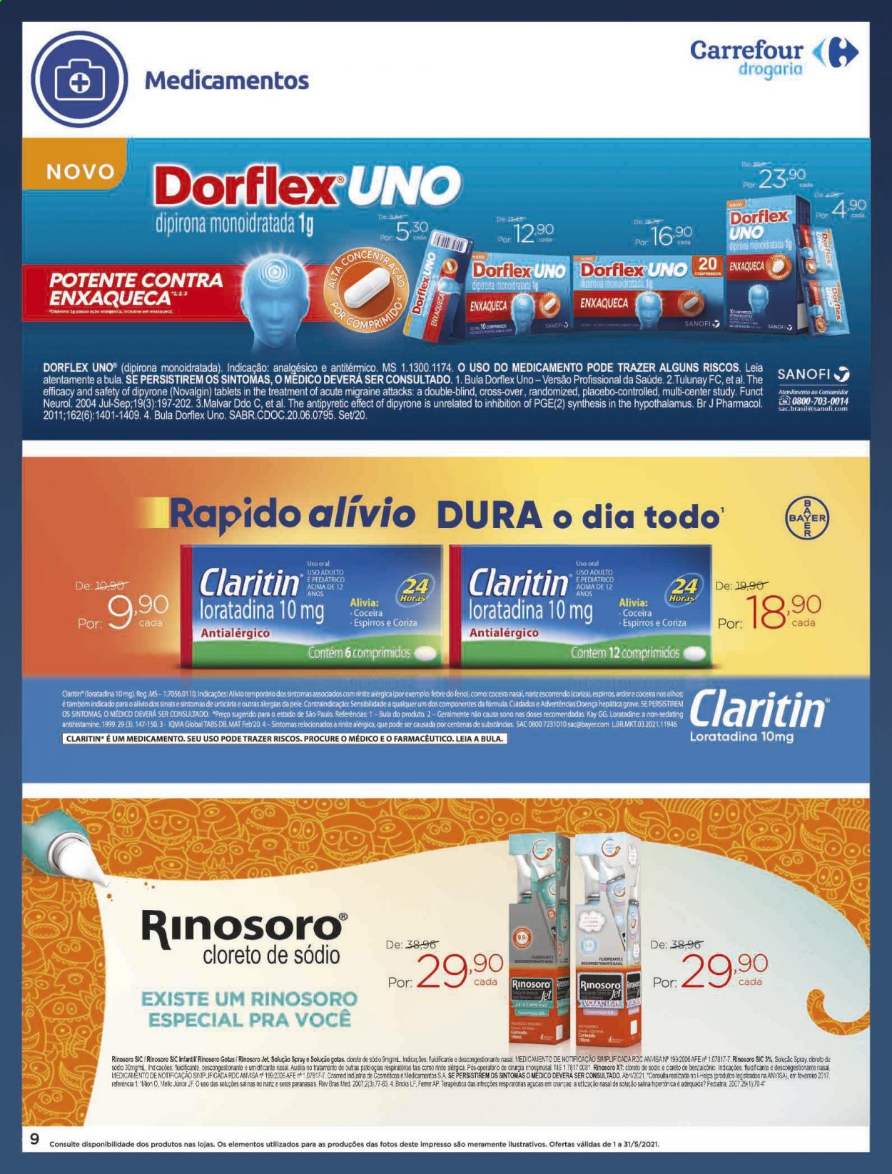 thumbnail - Folheto Carrefour Drogaria - 01/05/2021 - 31/05/2021 - Produtos em promoção - Dipirona, Dorflex. Página 9.
