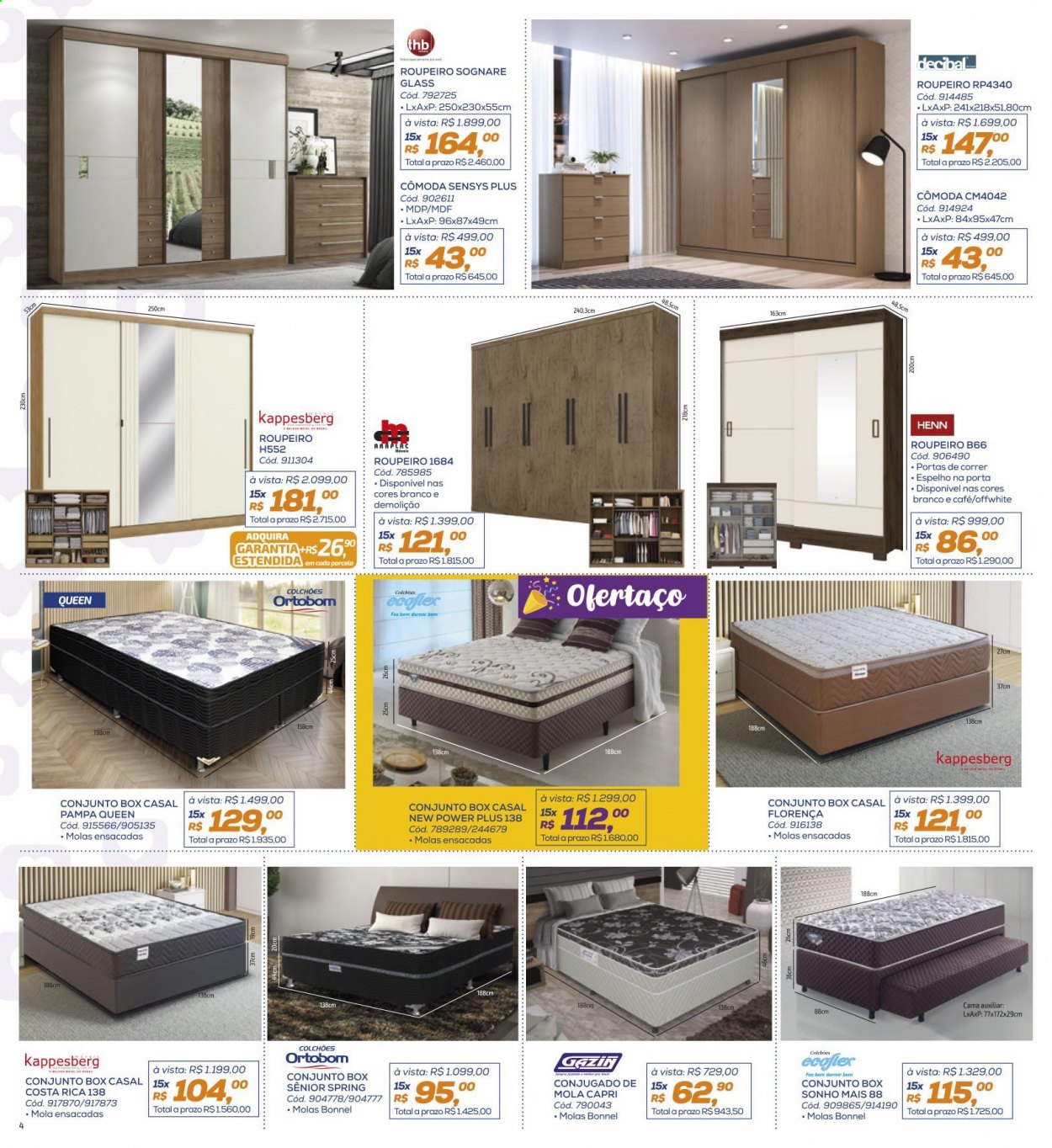 thumbnail - Folheto Lojas Colombo - 01/05/2021 - 31/05/2021 - Produtos em promoção - espelho, cômoda, conjunto box, roupeiro, cama. Página 4.