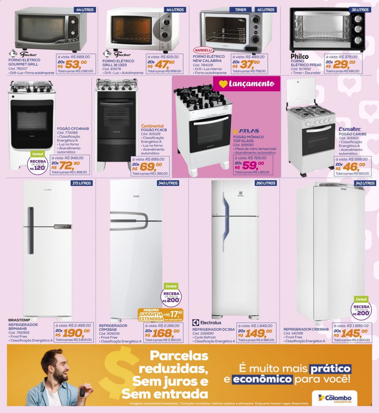 thumbnail - Folheto Lojas Colombo - 01/05/2021 - 31/05/2021 - Produtos em promoção - Brastemp, fogão, Philco, refrigerador, forno elétrico. Página 7.